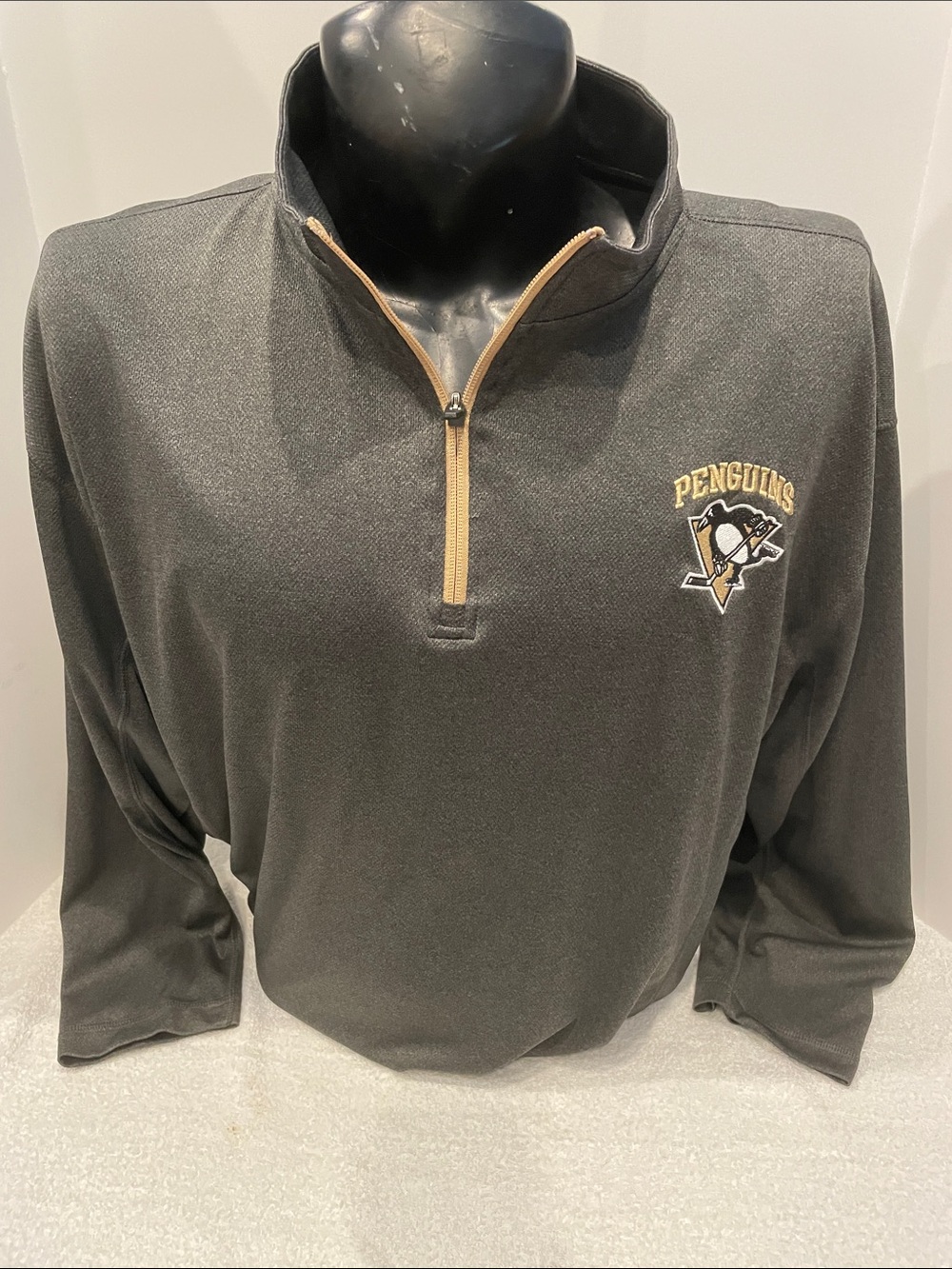 Mens NHL Pittsburgh Penguins Black and Gold Quarter-Zip Long Sleeve Pullover